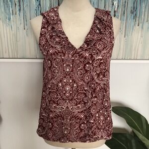 Loft Women's Top XS Sleeveless Red‎ And White Color